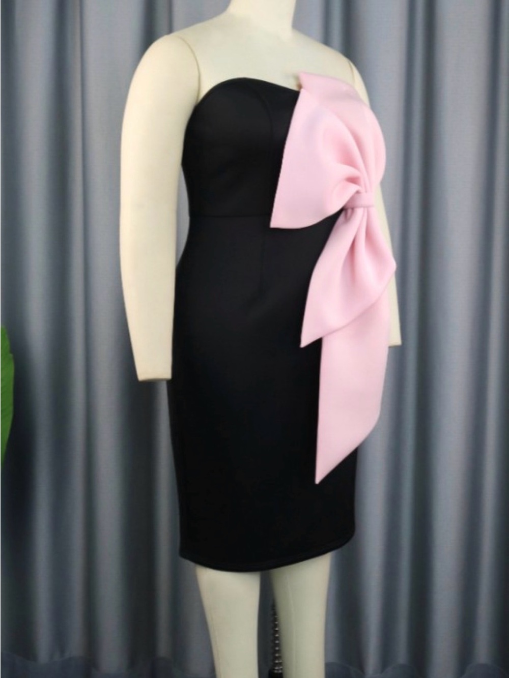 Black Dress with Pink Bow Accent